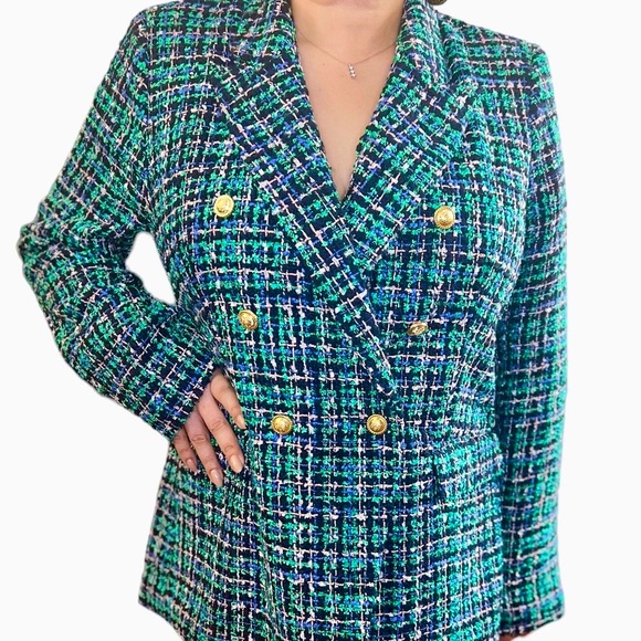CYRUS Double Breasted Multi Colour Shimmering Tweed Blazer Jacket - Picture 2 of 5